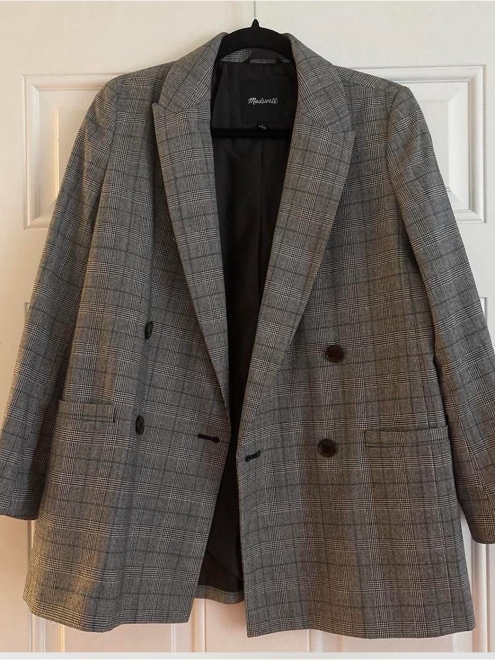 Madewell Navy Glen Plaid Double-Breasted Blazer